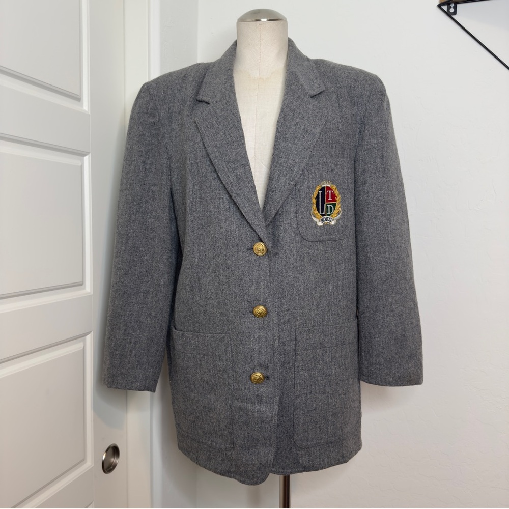 Vintage 80s Logo Gray Wool Blazer